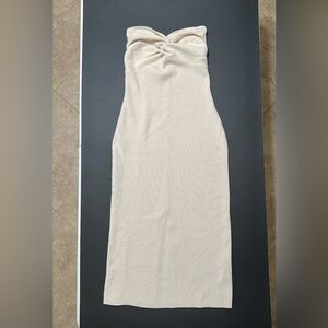 Cream Strapless Knit Maxi Dress
